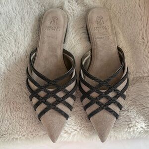 Brunello Cucinelli Black and Cream Strappy Mules NWOT Size 37